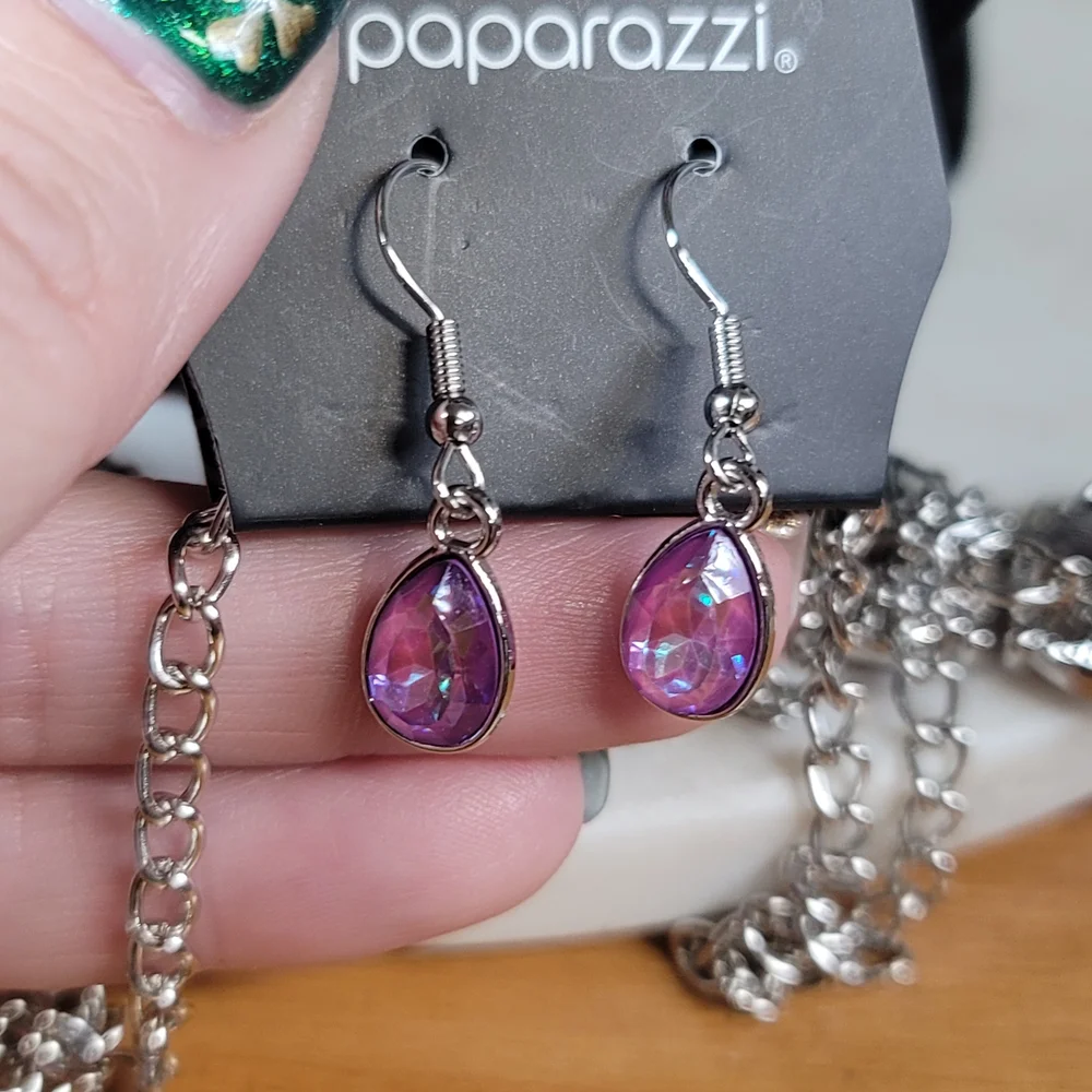 Statement Purple Teardrop Necklace Set - Picture 3 of 3